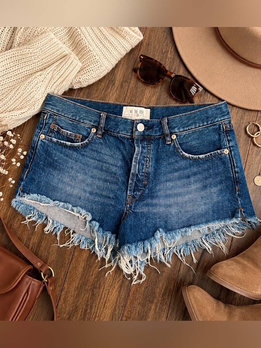 We The Free by Free People Size 28 Distressed Denim Cutoff Shorts Raw Hem